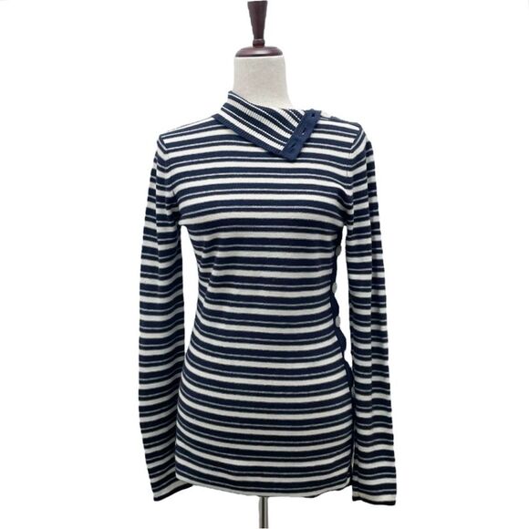 Tracy Reese Cashmere Blend Navy & Ivory Nautical Striped Sweater Size Medium - Picture 5 of 16